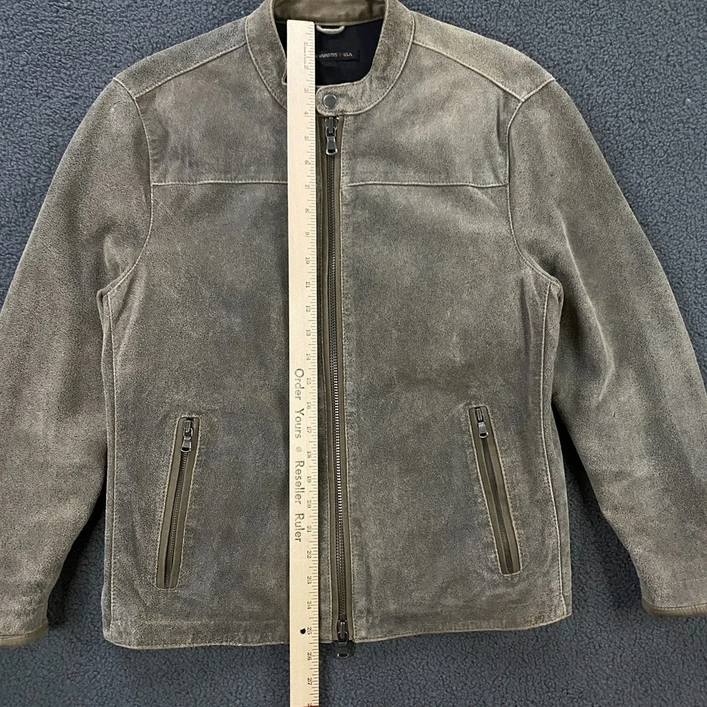 John Varvatos Leather Jacket Medium READ Lambskin Moto Cafe Racer Band Collar